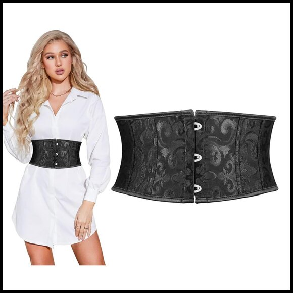 Jacquard Corset Belt Underbust Boned Lace Up Bustier Steampunk Renaissance main image 5